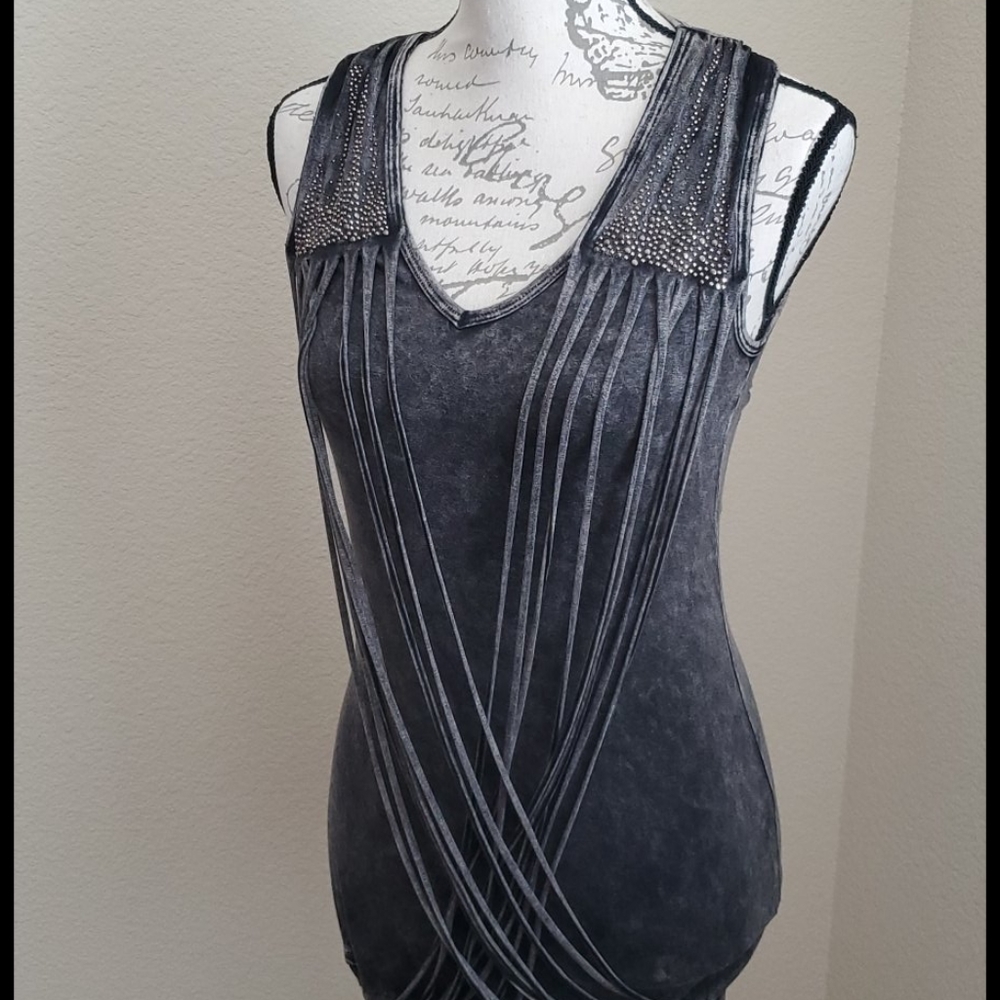T Party sleeveless rhinestone top Small